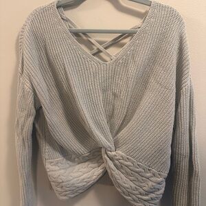 Elegant Gray Twist-Knot Sweater Express
